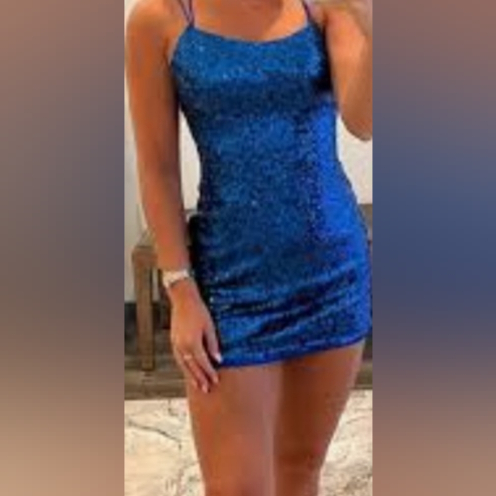 Blue Sequin Mini Dress/zipper Back